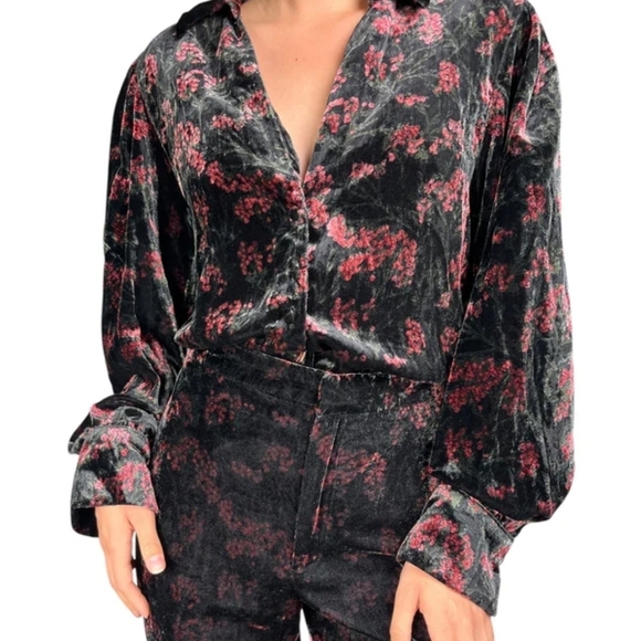 Zara Tops - Zara Black and Red Floral Velvet Blouse